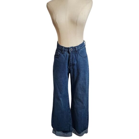 Dazy High Rise Cuffed Wide Leg Jeans - Picture 1 of 8